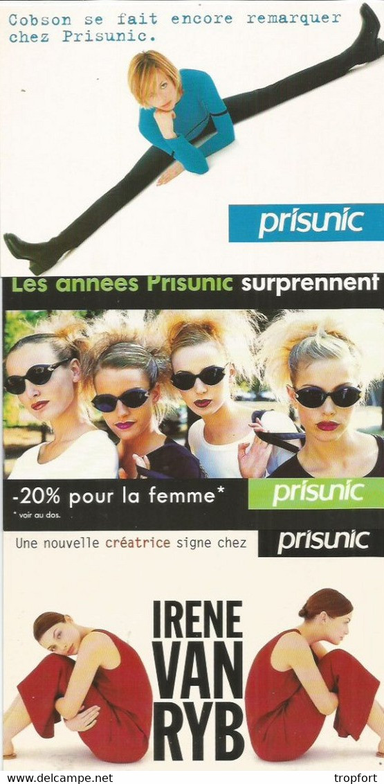 F26  Lot 3 CARTE CPM Publicitaire PUB Card Cart' Com Publicité Mode PRISUNIC Irene VANRYB COBSON - Fashion