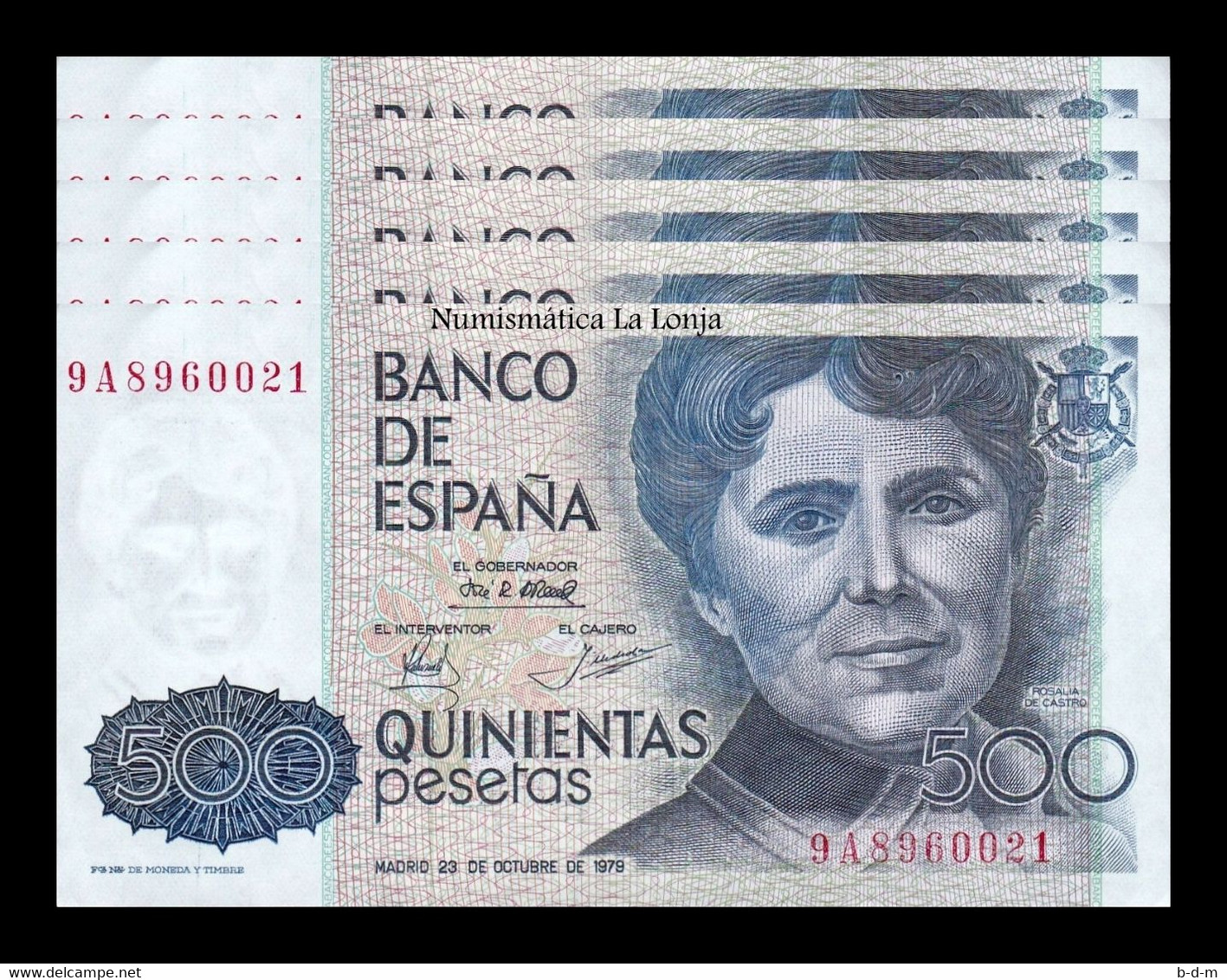 España Lot Bundle 5 Banknotes 500 Pesetas 1979 Pick 157r Serie 9A SC- AUNC - [ 4] 1975-… : Juan Carlos I