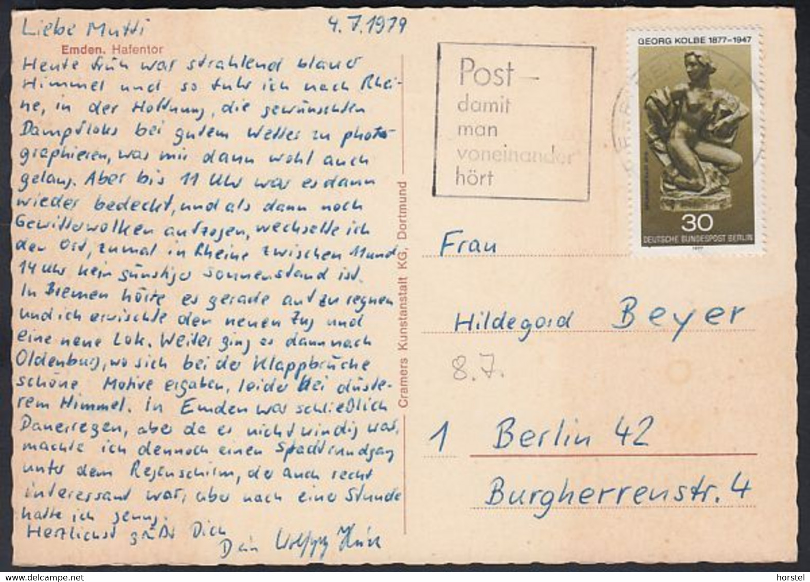 D-26721 Emden - Hafentor - Segelschiff - Lastensegler - Cars - Nice Stamp "Berlin" - Emden