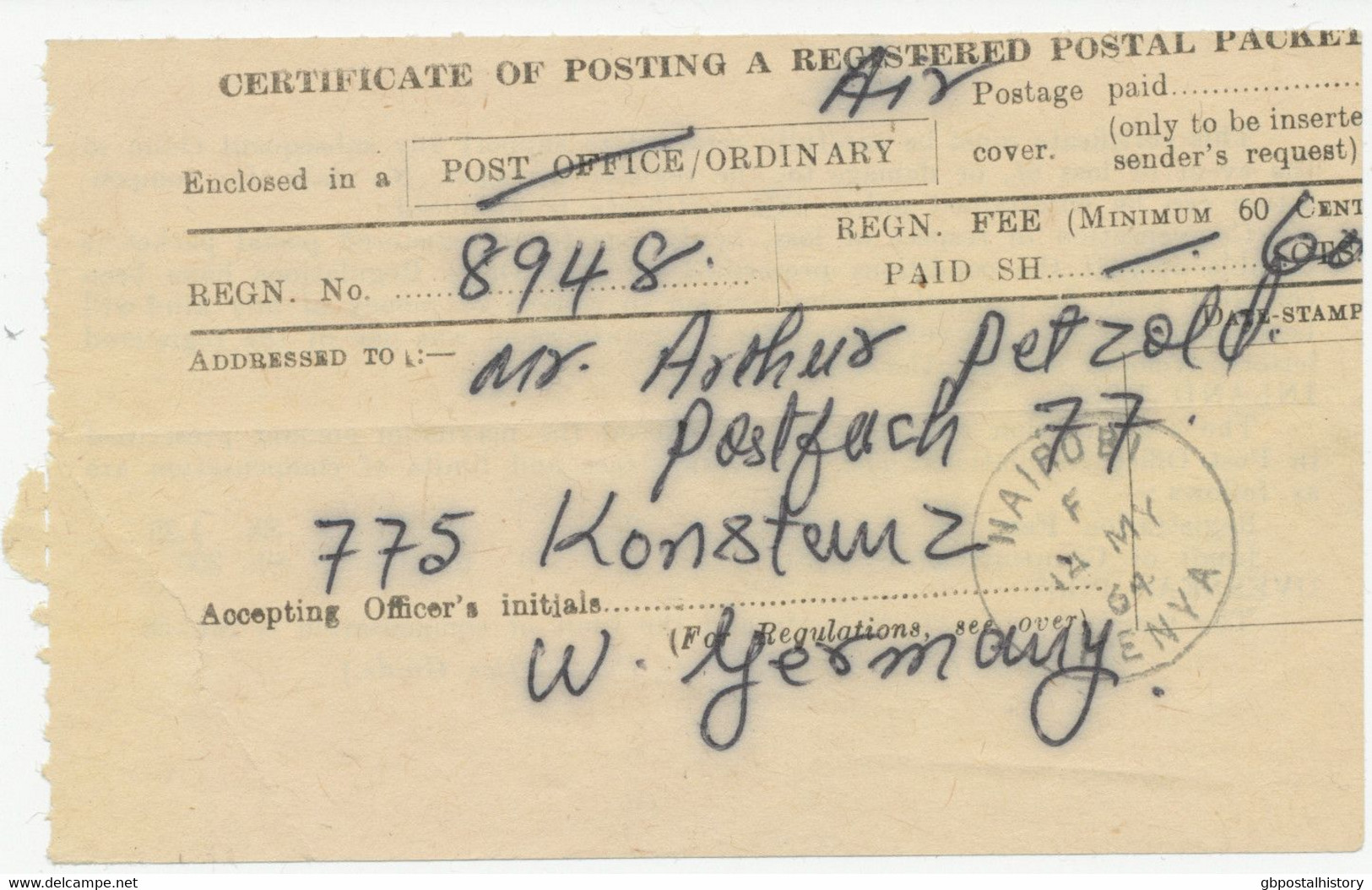 KENYA 1964 First Definitives 15 C, 20 C, 30 C, 40 C And 2 Sh On Superb Registered Airmail Cover From „NAIROBI F / KENYA" - Kenya (1963-...)