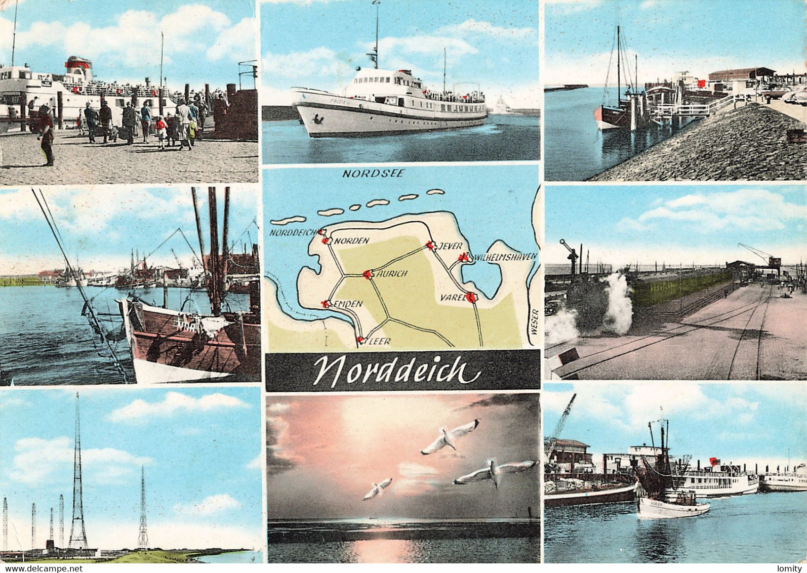 Allemagne Norden Norddeich Carte 9 Vues  Train Port Bateau - Norden