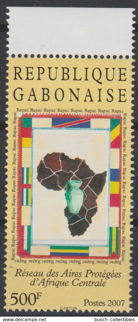 Gabon Gabun 2007 Mi. 1684 Réseau Des Aires Protégées D'Afrique Centrale Map Karte Carte Drapeaux Flags RARE ! - Gabon (1960-...)