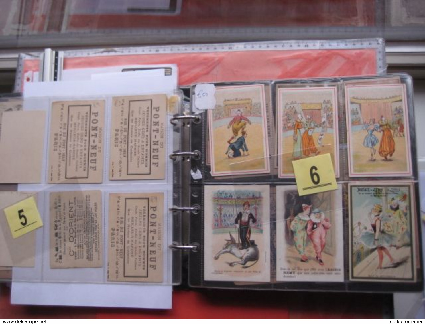 300 chromos in album, CIRCUS clowns, hand press litho cards, many PUB, nice illustrators, some  complete sets, some RRR