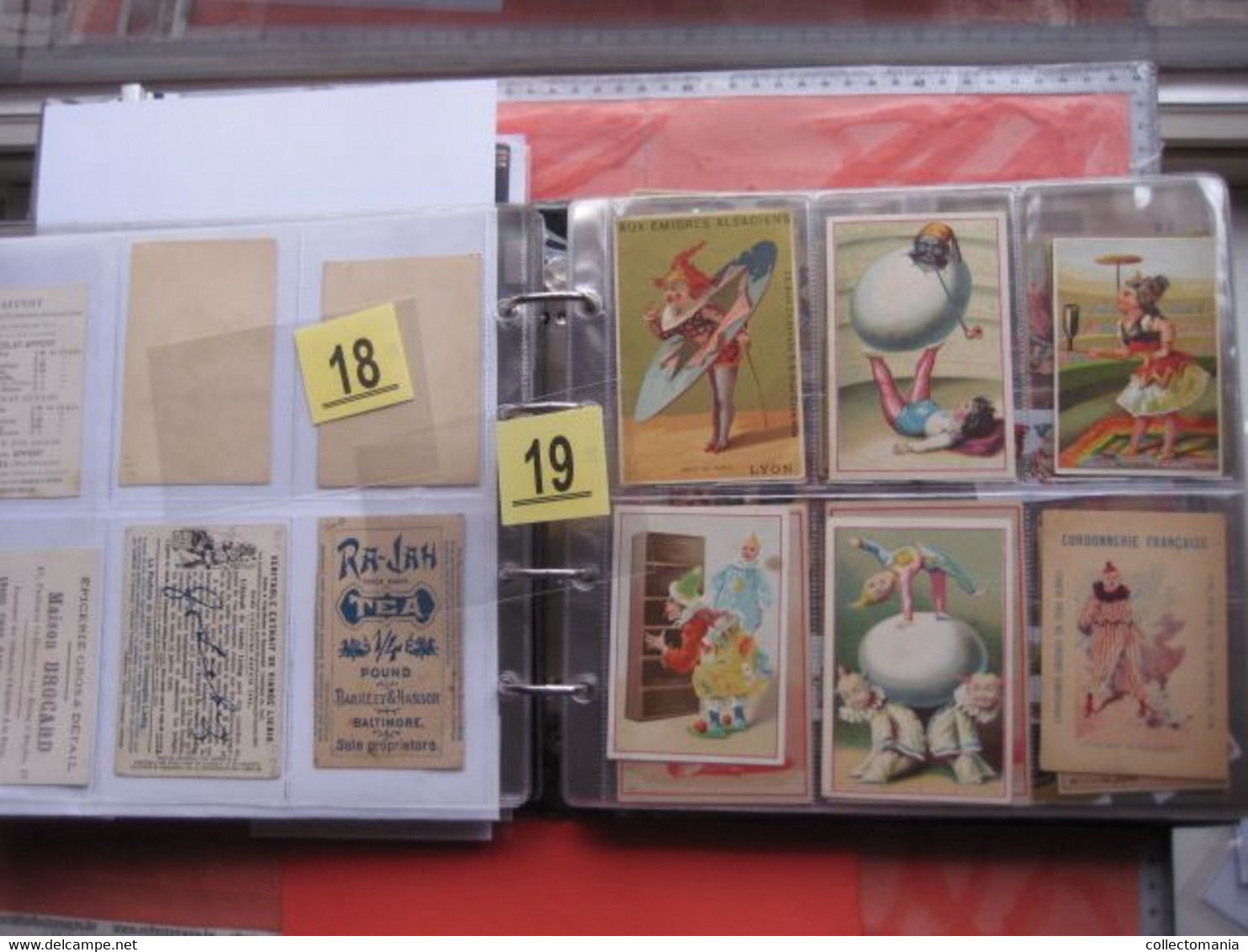 300 chromos in album, CIRCUS clowns, hand press litho cards, many PUB, nice illustrators, some  complete sets, some RRR