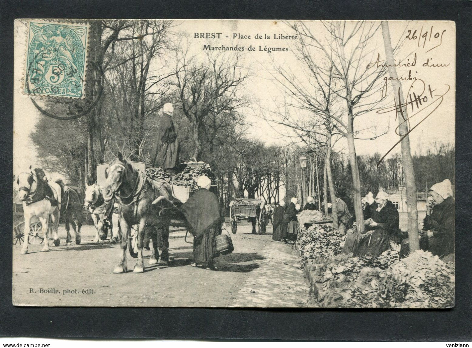 CPA - BREST - Place De La Liberté - Marchandes De Légumes, Animé - Attelages - Brest