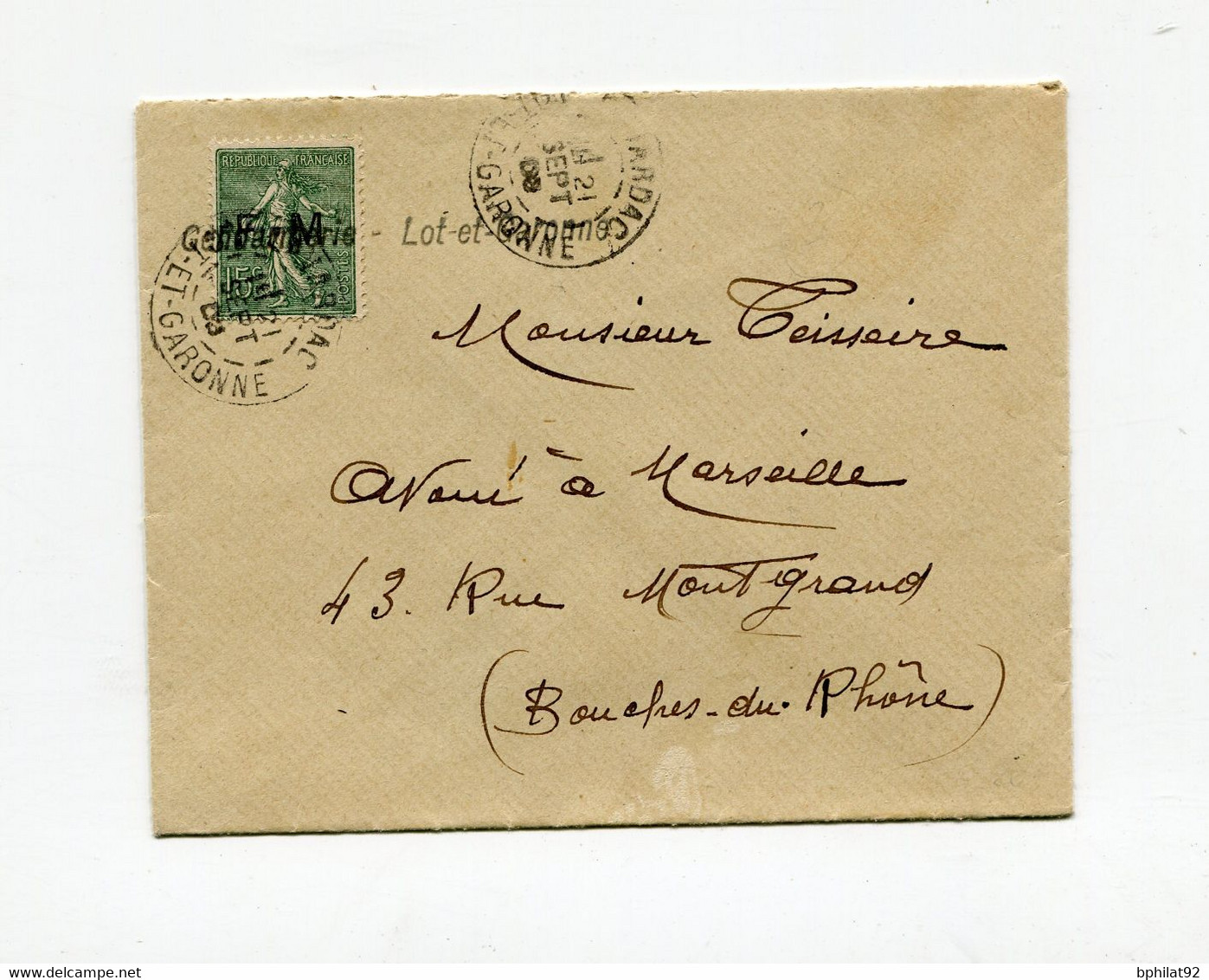 !!! 15C SEMEUSE FM SUR LETTRE DE 1900, MARQUE LINEAIRE GENDARMERIE LOT ET GARONNE - 1877-1920: Periodo Semi Moderno