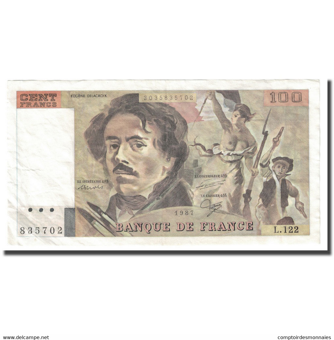 France, 100 Francs, Delacroix, 1987, TTB+, Fayette:69.11, KM:154c - 100 F 1978-1995 ''Delacroix''