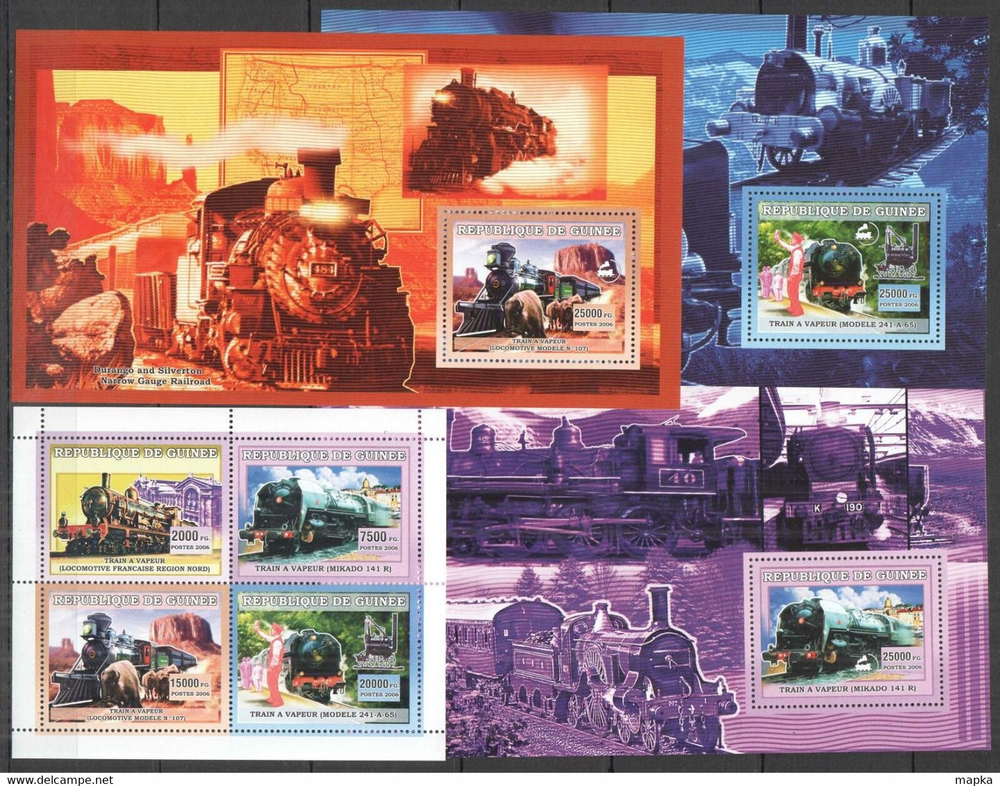 BC1402 2006 GUINEE GUINEA STEAM TRAINS HISTORY LOCOMOTIVES TRANSPORT !!! 1KB+3BL MNH - Trenes