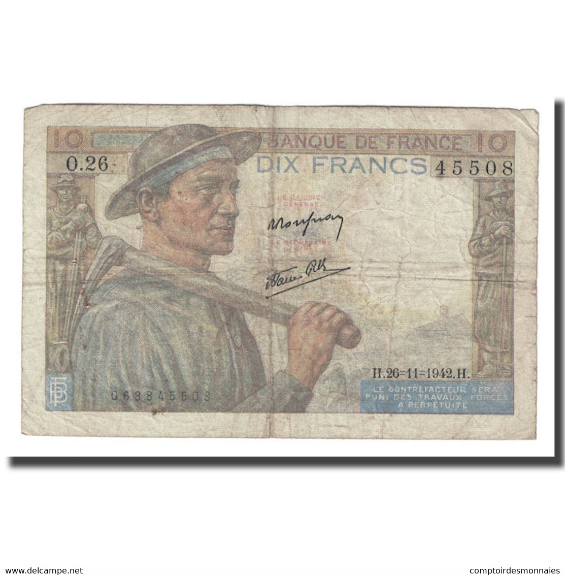 France, 10 Francs, Mineur, 1942, 1942-11-26, TB, Fayette:8.6, KM:99e - 10 F 1941-1949 ''Mineur''