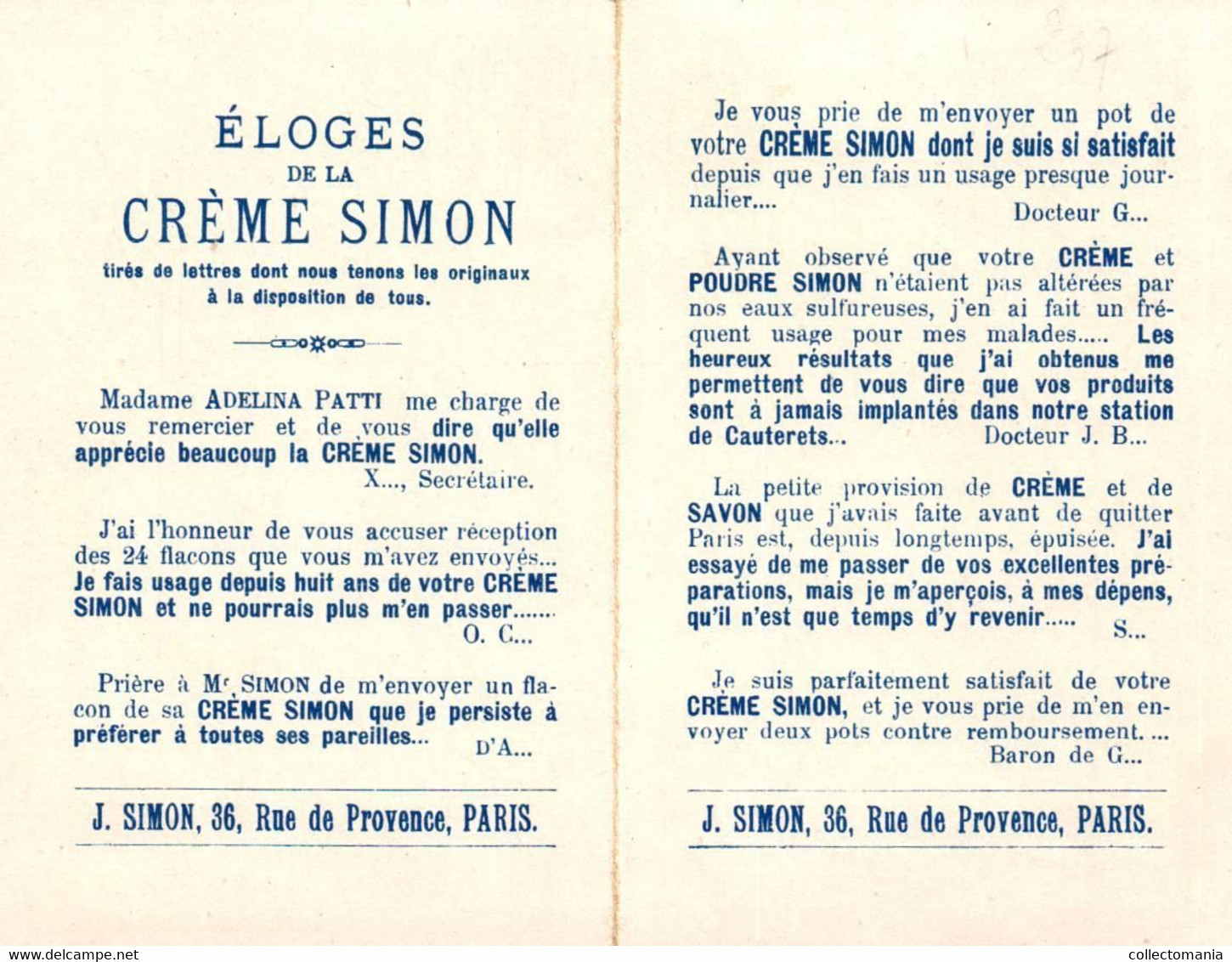 1 Carte Folder Pliant , In 2  Gevouwen Kaart , Originele Toestand Crème SIMON Savon Poudre, Zeep Parfum  CREME Kreem VG - Oud (tot 1960)