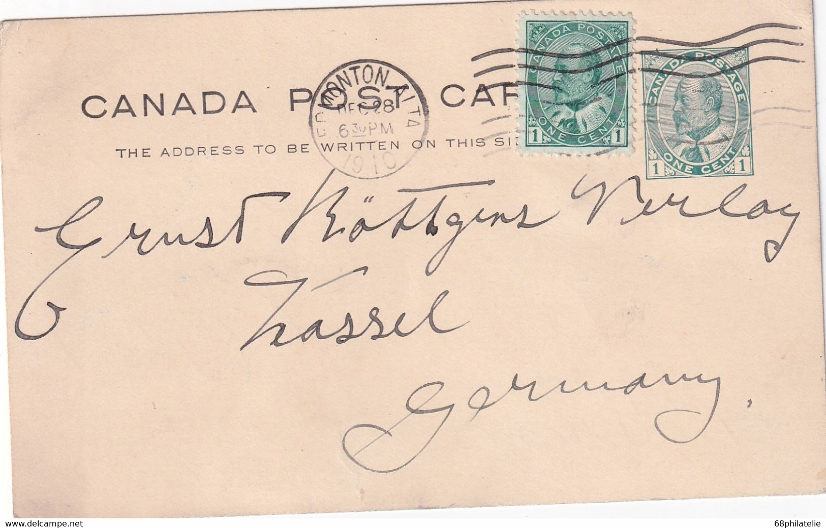 CANADA  1910  ENTIER POSTAL/GANZSACHE/POSTAL STATIONARY  CARTE DE EDMONTON - 1903-1954 Kings
