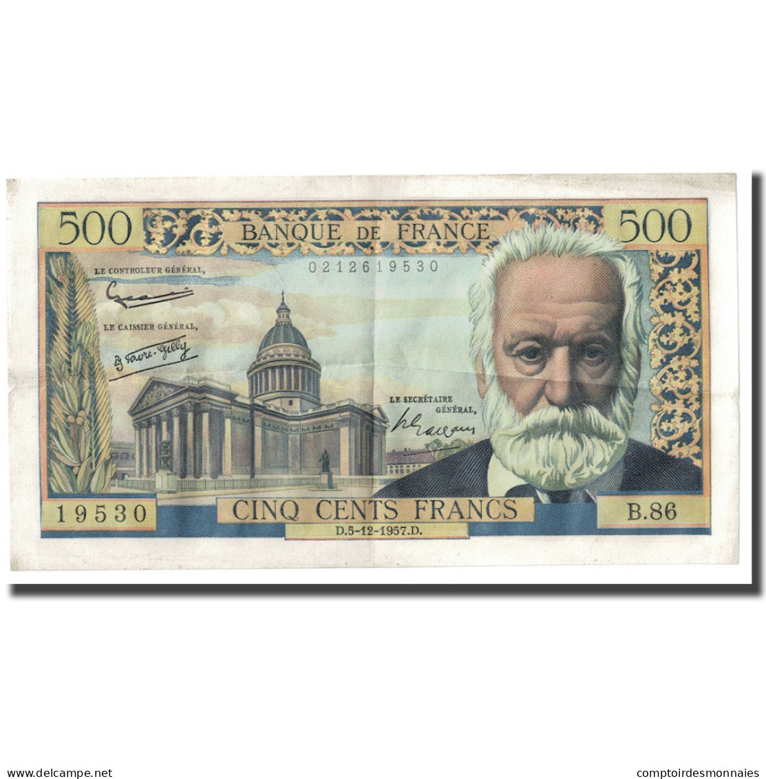 France, 500 Francs, Victor Hugo, 1957, 1957-12-05, TTB+, Fayette:35.7, KM:133b - 500 F 1954-1958 ''Victor Hugo''