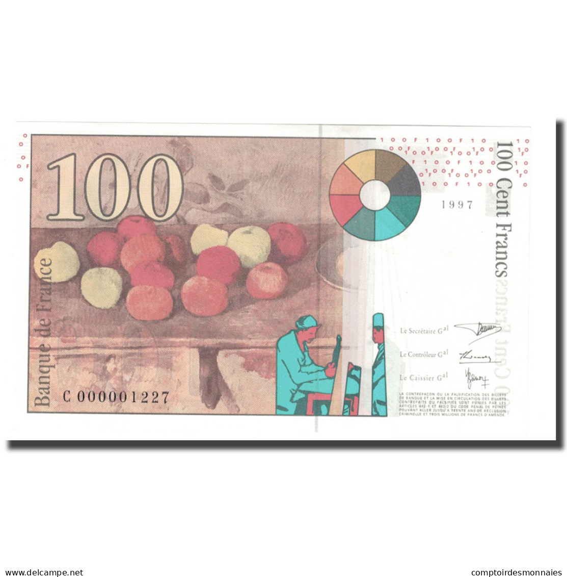 France, 100 Francs, Cézanne, 1997, Petit Numéro, NEUF, Fayette:74.1, KM:158a - 100 F 1997-1998 ''Cézanne''