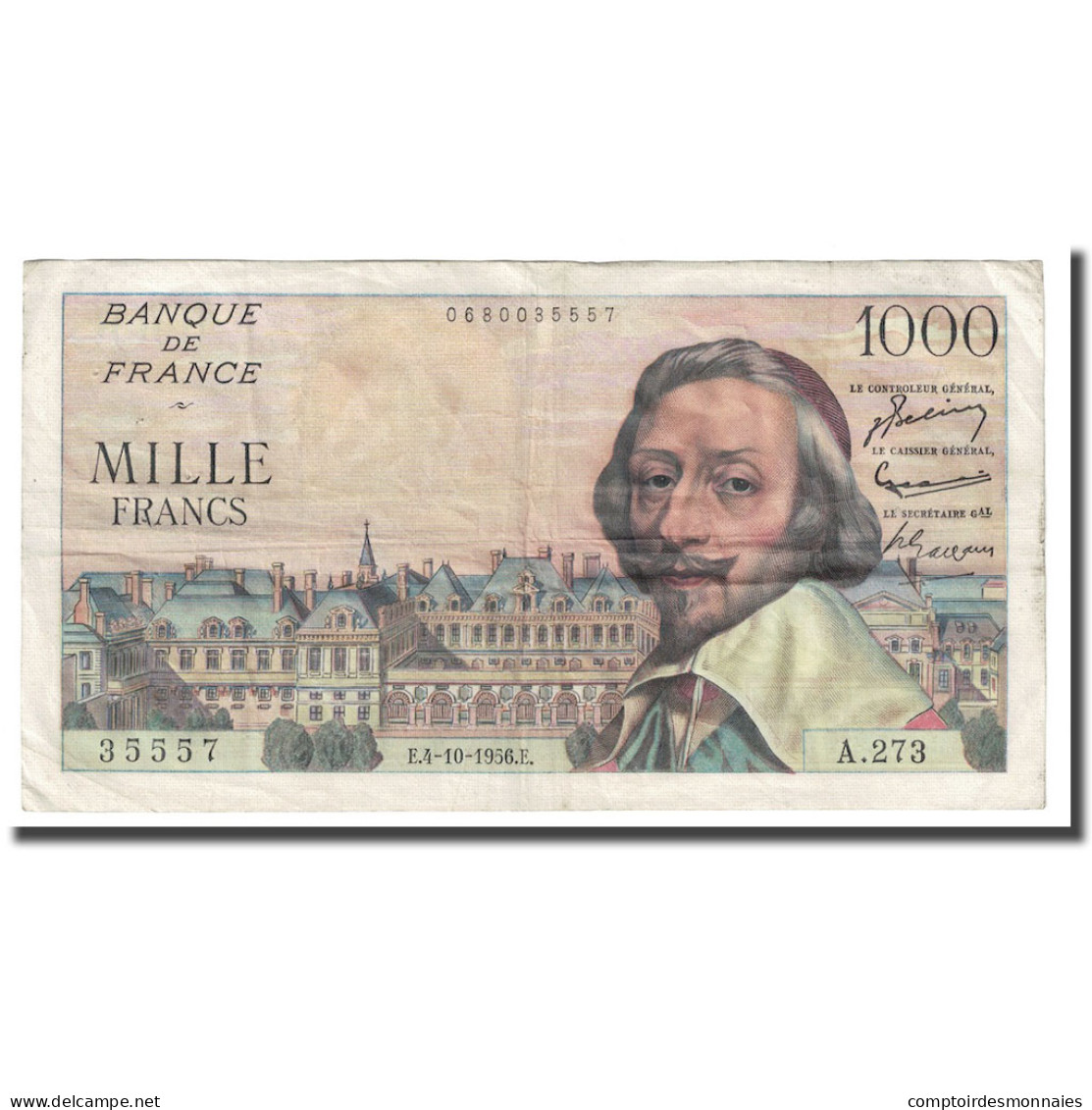 France, 1000 Francs, Richelieu, 1956, 1956-10-04, TTB, Fayette:42.22, KM:134a - 1 000 F 1953-1957 ''Richelieu''