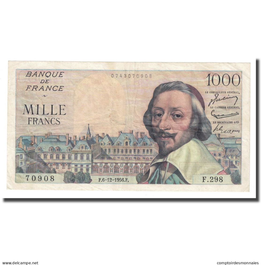 France, 1000 Francs, Richelieu, 1956, 1956-12-06, TTB+, Fayette:42.24, KM:134a - 1 000 F 1953-1957 ''Richelieu''