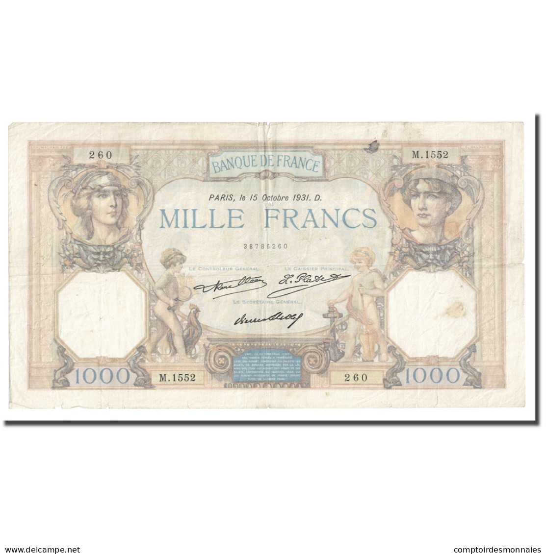 France, 1000 Francs, Cérès Et Mercure, 1931, 1931-10-15, TB+, Fayette:37.6 - 1 000 F 1927-1940 ''Cérès E Mercure''