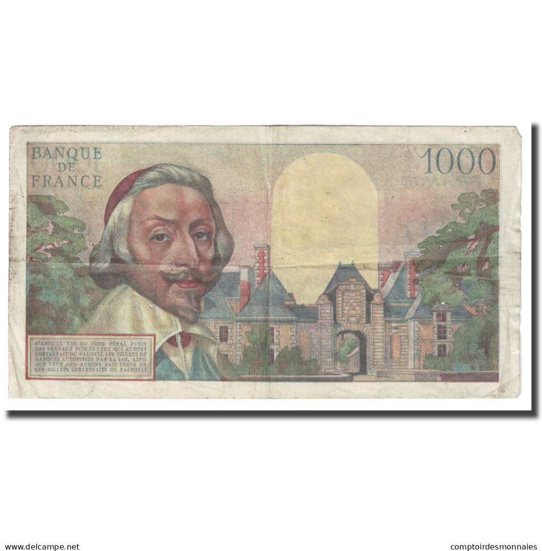 France, 1000 Francs, Richelieu, 1955, 1955-03-03, TB+, Fayette:42.13, KM:134a - 1 000 F 1953-1957 ''Richelieu''