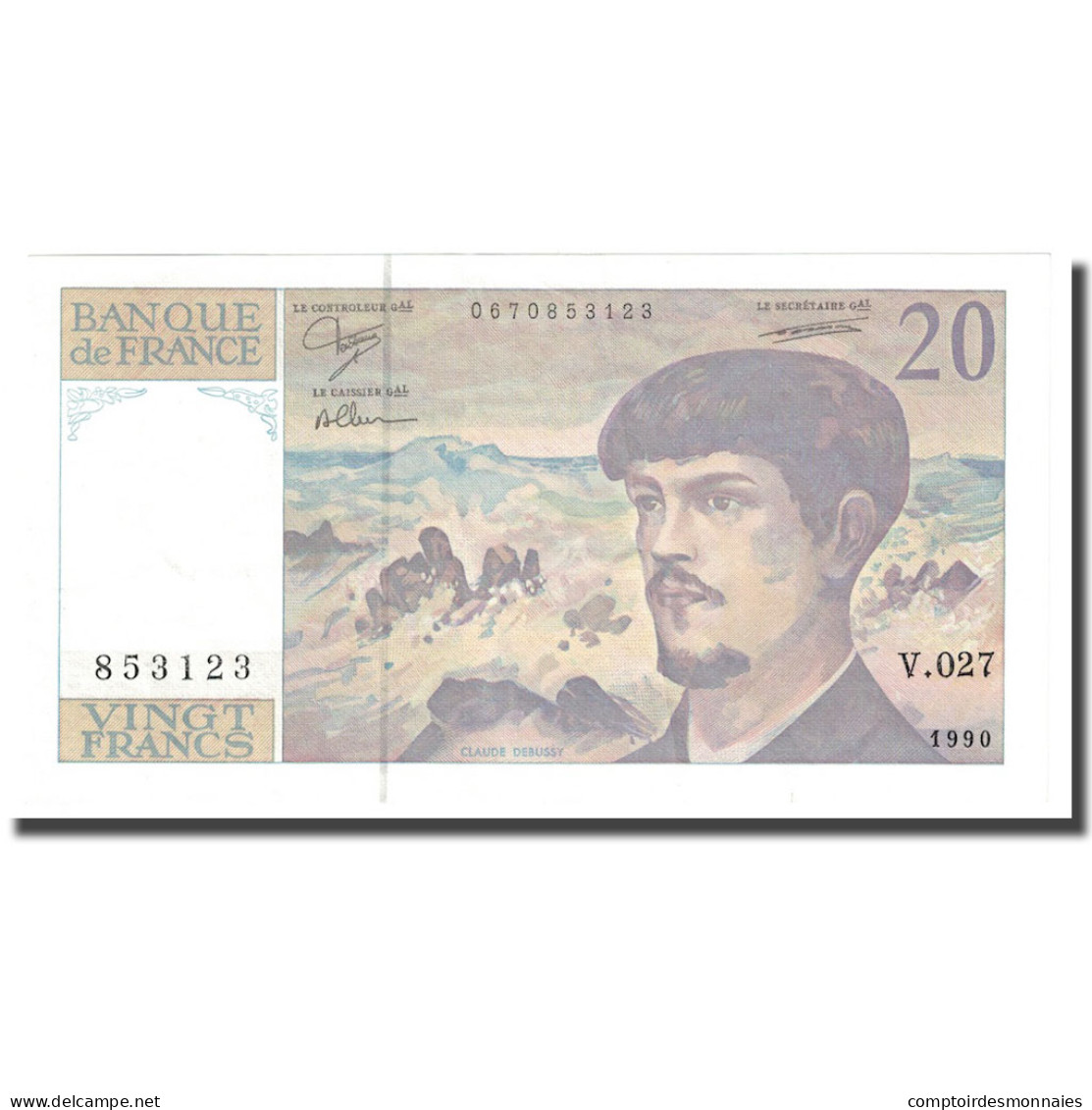 France, 20 Francs, Debussy, 1990, SPL+, Fayette:66bis.01.A27, KM:151h - 20 F 1980-1997 ''Debussy''