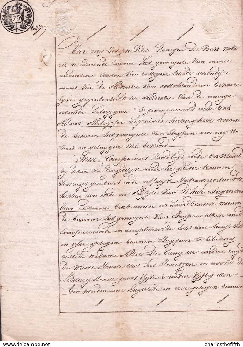 AKTE VERKOOP 1829 Te STRYPEN Met Bijlage 1827 HERBERGIER PHILIPPE LEPAIRNE En AUGUSTIN VAN DAMME BIERBROUWER Te STRIJPEN - Historical Documents