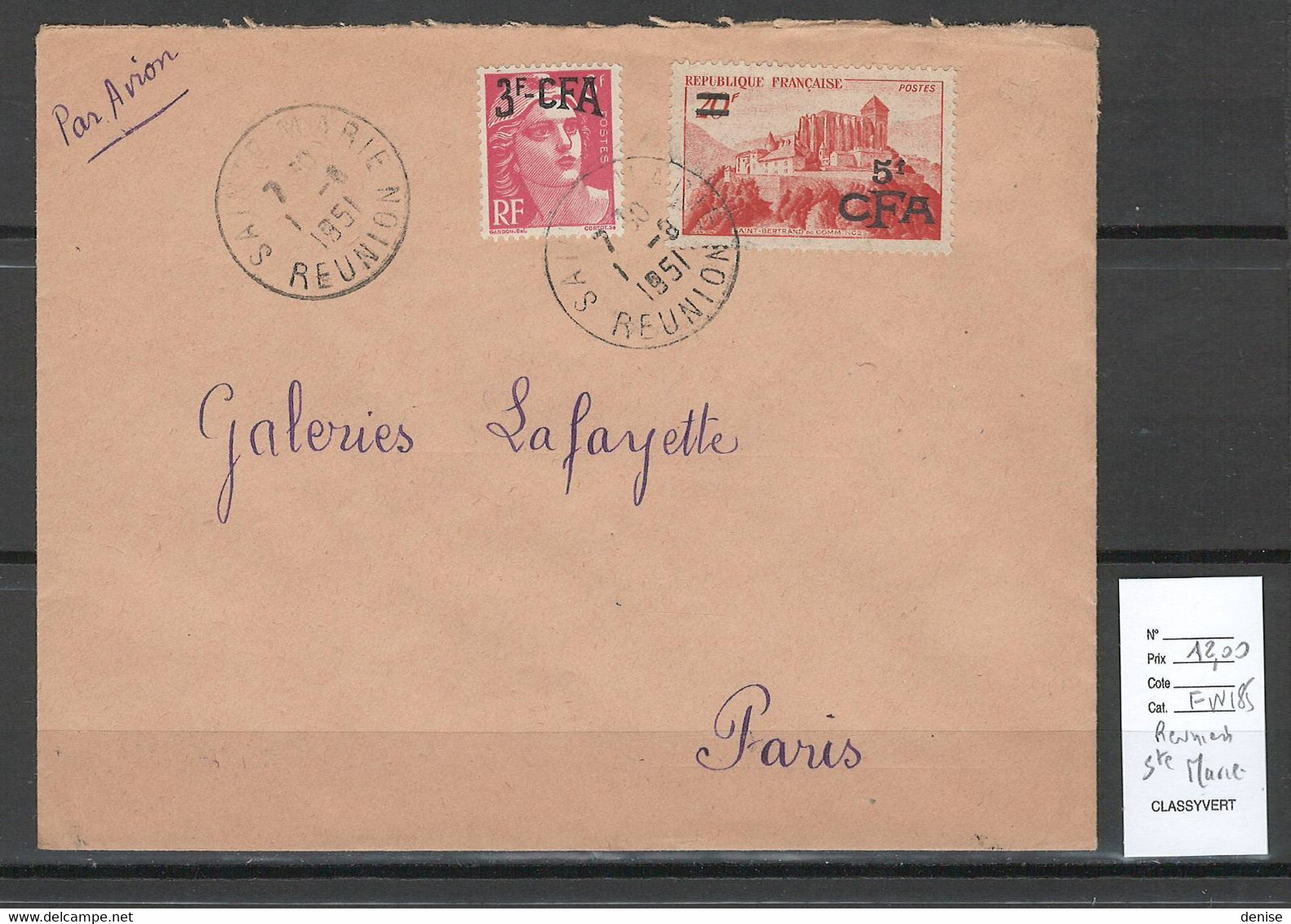 Reunion - Lettre   SAINTE MARIE - 1951 - Storia Postale