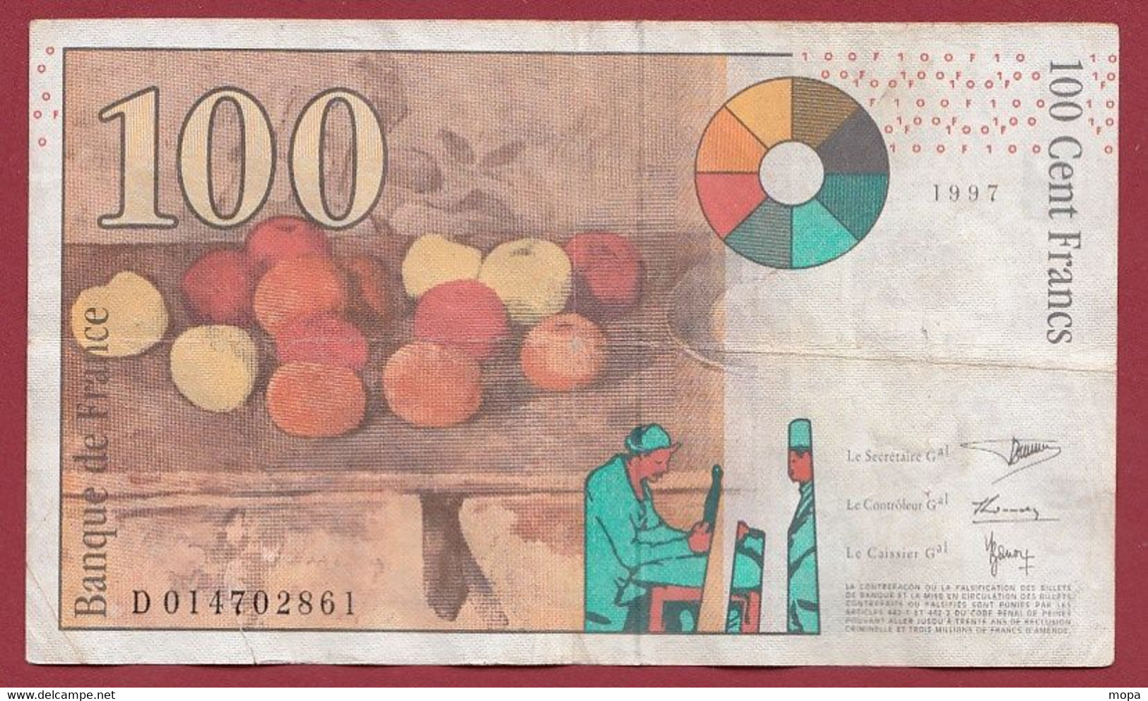 100 Francs "Cézanne" ---1997---ALPH-D---N° 014702861----dans L 'état - 100 F 1997-1998 ''Cézanne''