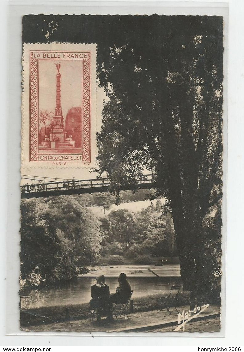 Paris Le Parc Des Buttes Chaumont 1950 Avec Vignette  Ed D'art Marco - Parcs, Jardins