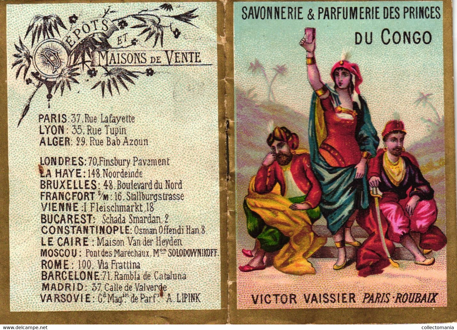 4 Cartes Savonnerie & Parfumerie Des Princes Du CONGO Victor Vaissier Calendrier 1892 - Sonstige & Ohne Zuordnung