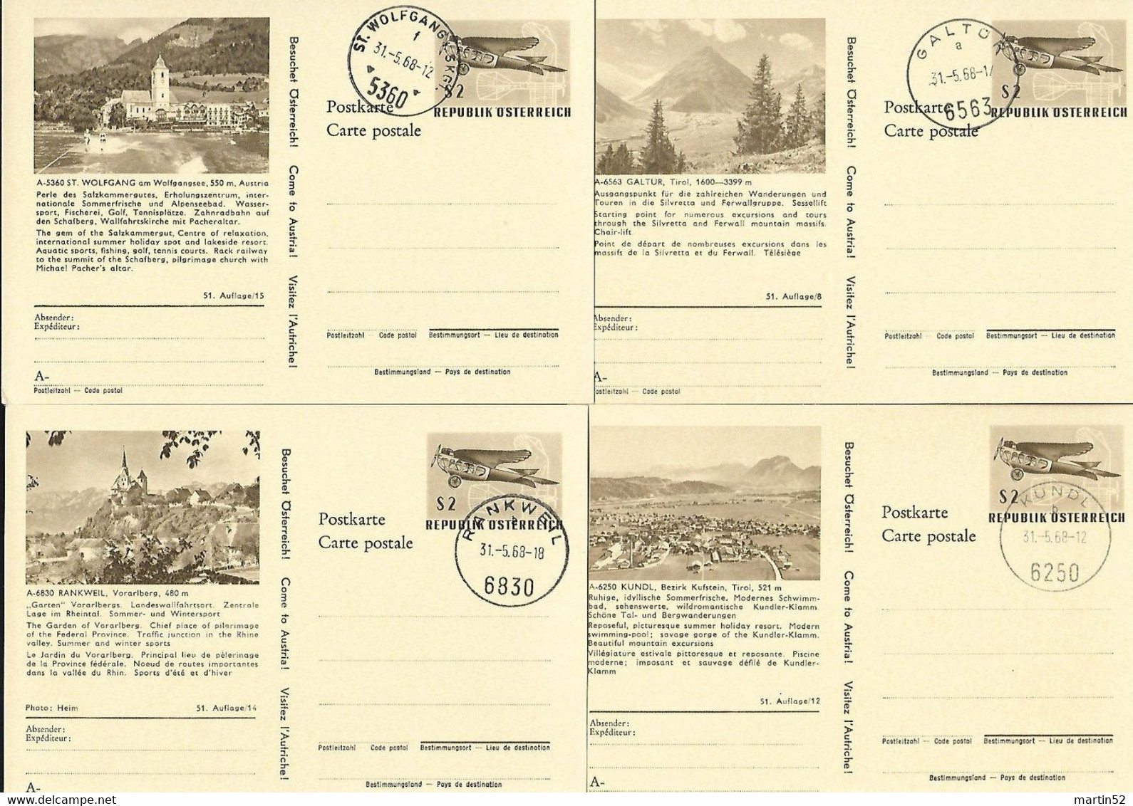 ÖSTERREICH AUSTRIA 1968: 8 Diverse Bild-PK Der 51.Auflage Mit PASSENDEN ORTS-STEMPEL Vom 31.-5.-68 - Other & Unclassified