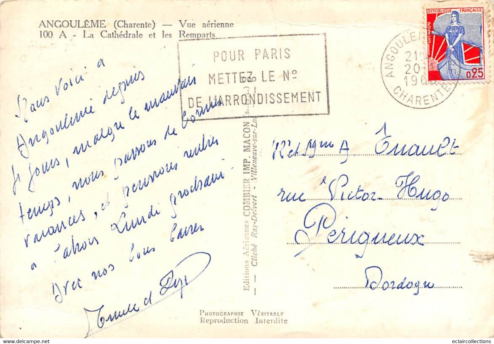 Angoulême         16           Vue Aérienne. Cathédrale Et Remparts     1960            (voir Scan) - Angouleme