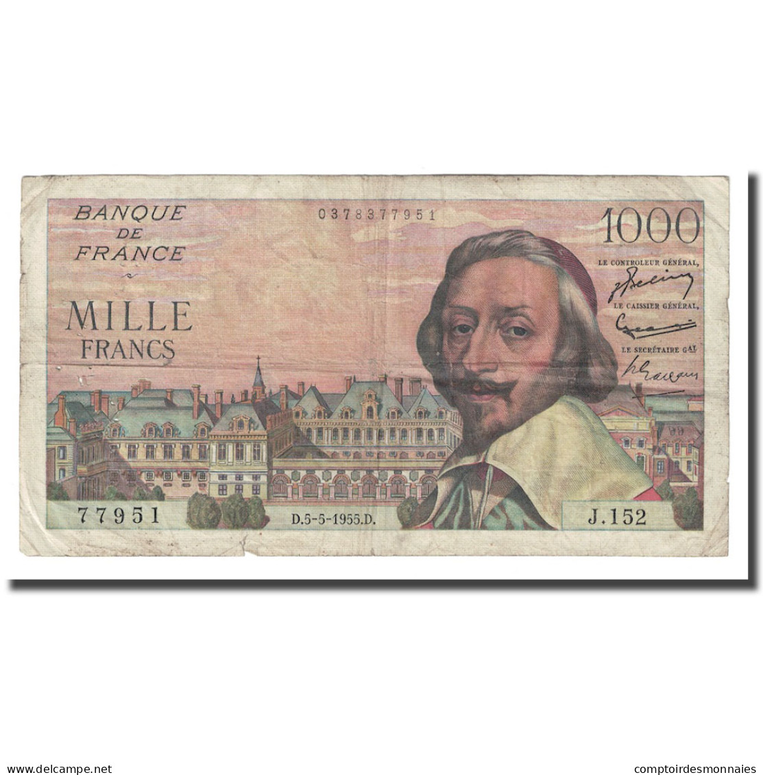 France, 1000 Francs, Richelieu, 1955, 1955-05-05, TB, Fayette:42.13, KM:134a - 1 000 F 1953-1957 ''Richelieu''