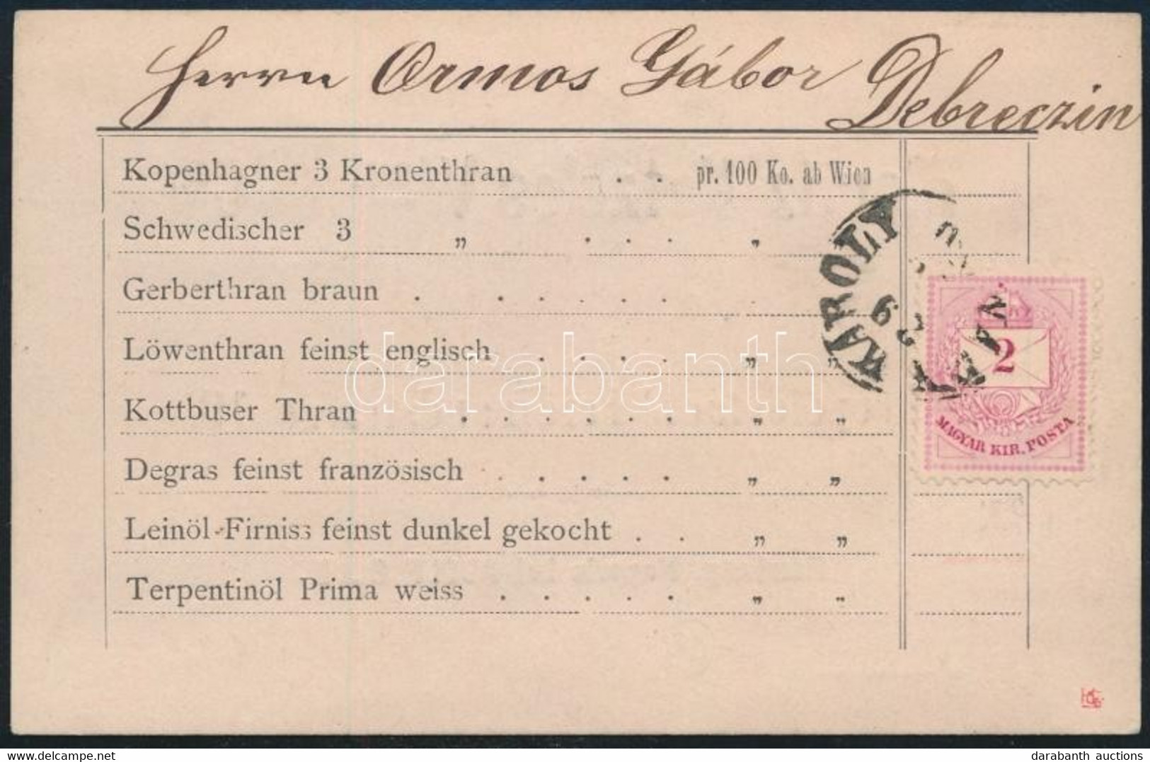 1880 Nyomtatvány 2kr Rózsalila! Szabálytalan Vegyes Fogazással 11 1/2 : 13 : 11 1/2 : 11 1/2, "NAGY KÁROLY" - "(DEBRE)CZ - Altri & Non Classificati