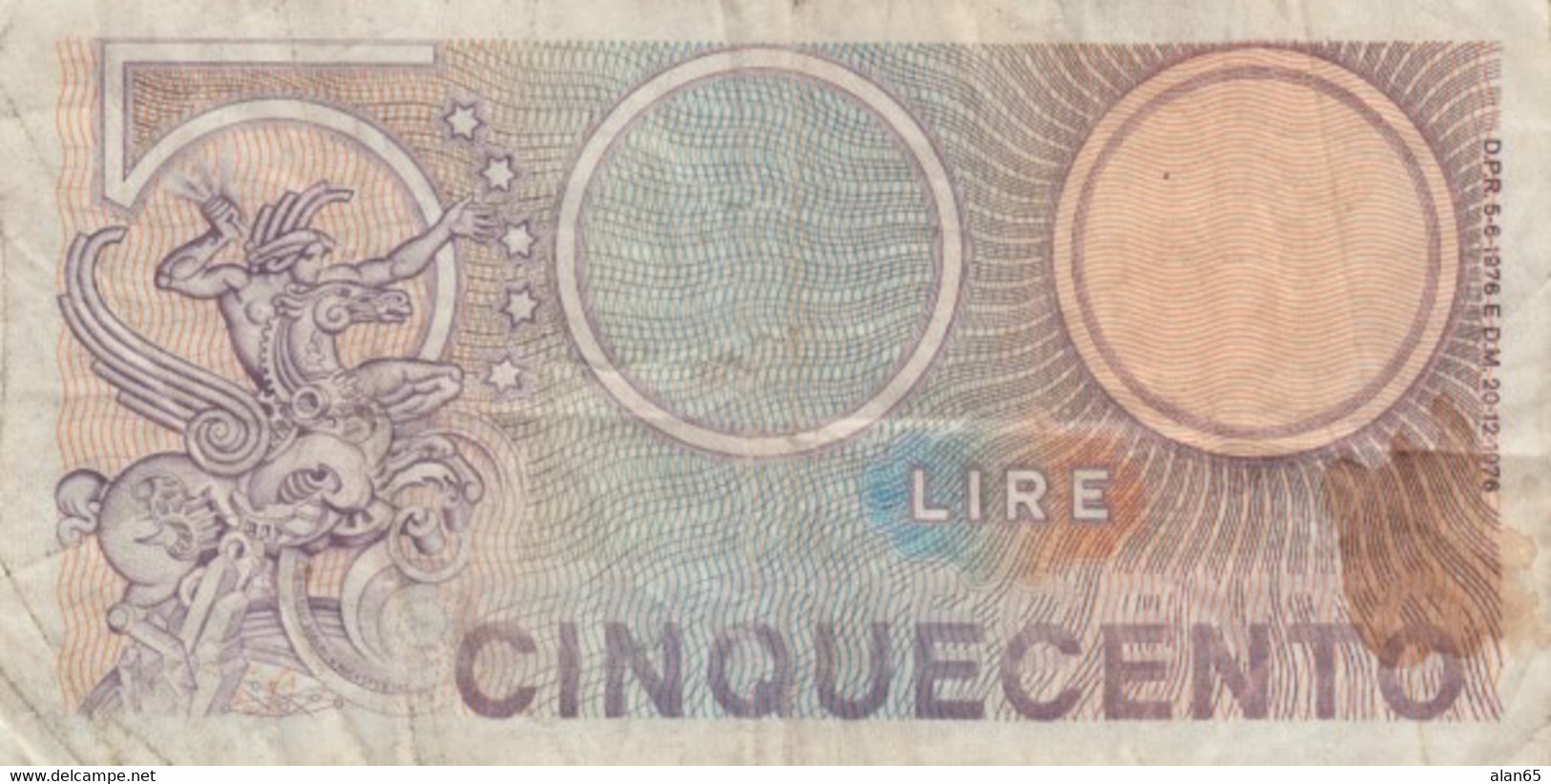 Italy #95, 500 Lire 1976 Banknote - 500 Lire