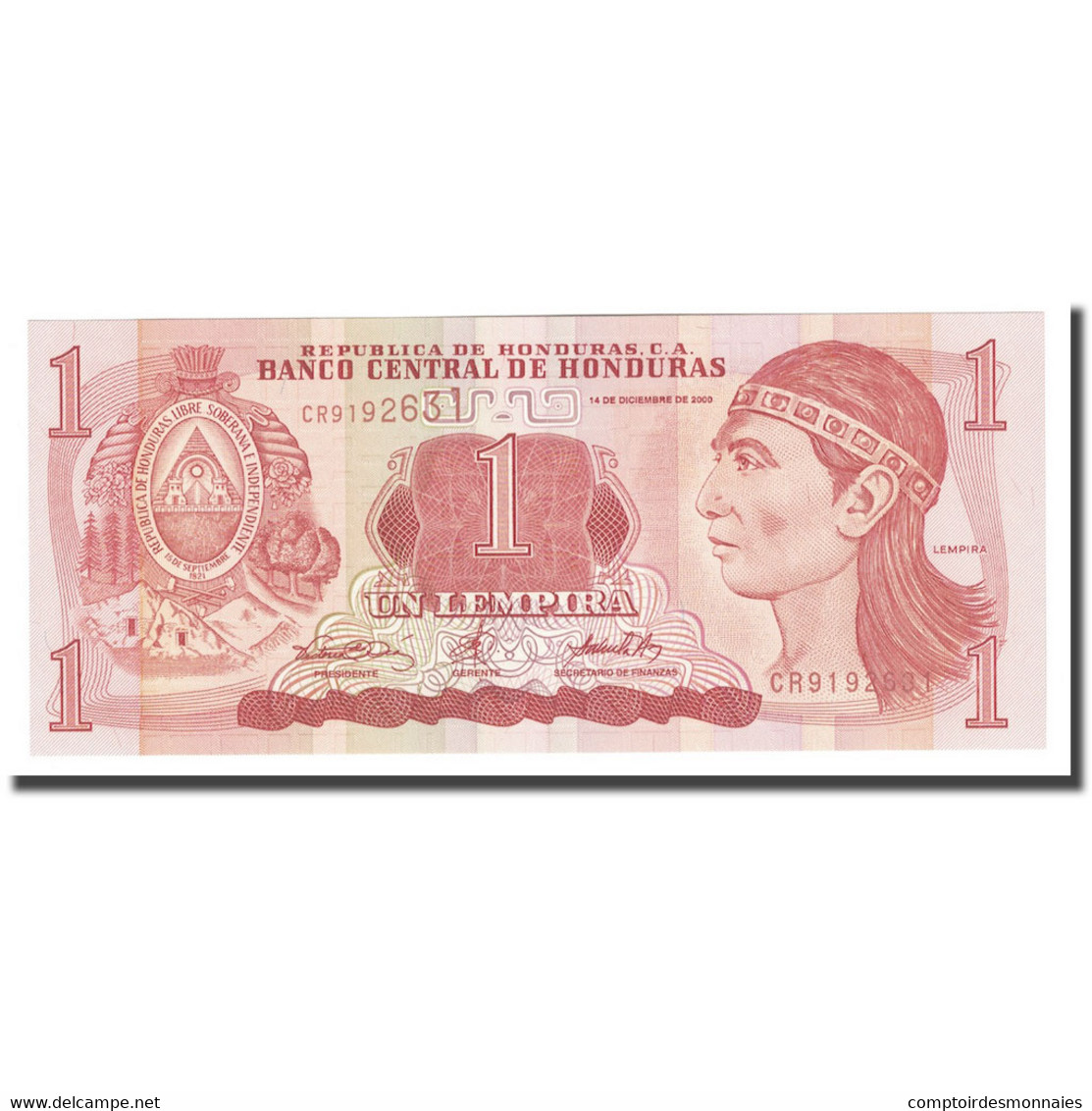 Billet, Honduras, 1 Lempira, 2000, 2000-12-14, KM:84a, NEUF - Honduras