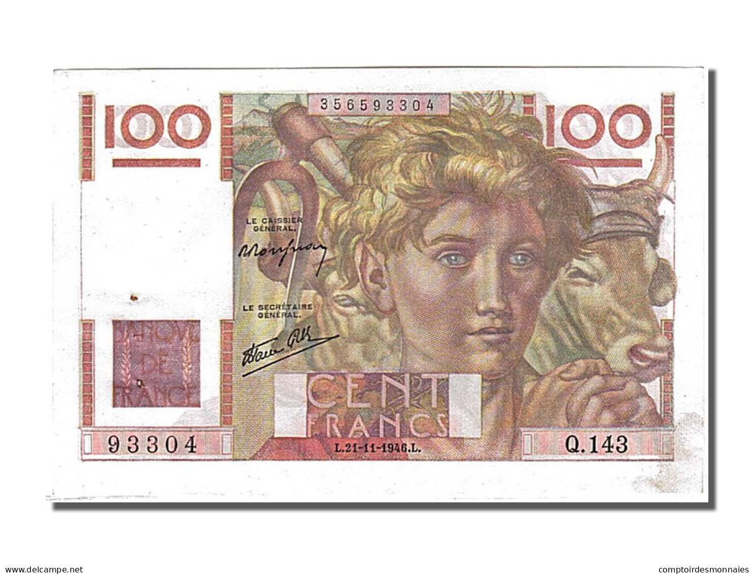 Billet, France, 100 Francs, 100 F 1945-1954 ''Jeune Paysan'', 1946, 1946-11-21 - 100 F 1945-1954 ''Jeune Paysan''