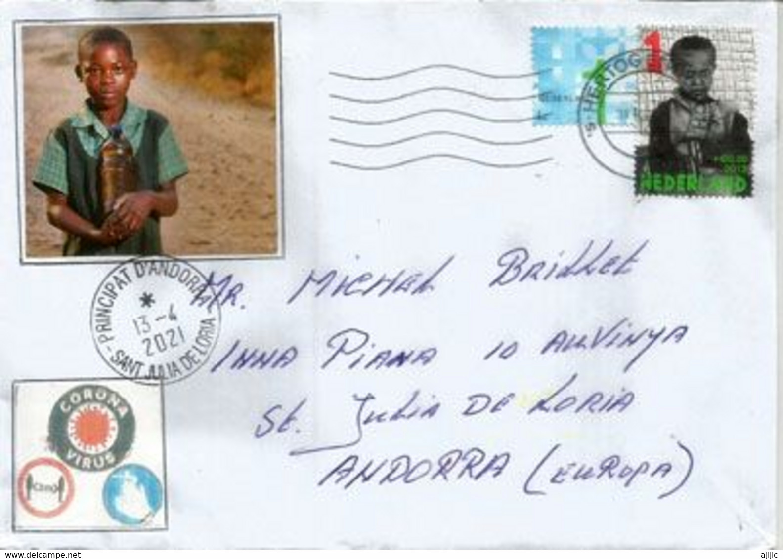 Letter From The Netherlands (Children Of Ethiopia), Sent To The Principality Of Andorra, During Covid-19 Lockdown - Covers & Documents