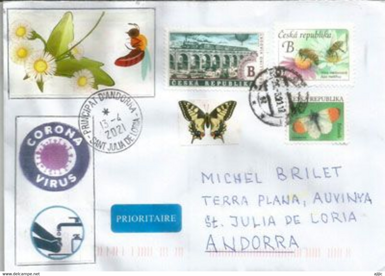 Letter From The Czech Republic Sent To The Principality Of Andorra, During Covid-19 Andorra Lockdown - Storia Postale