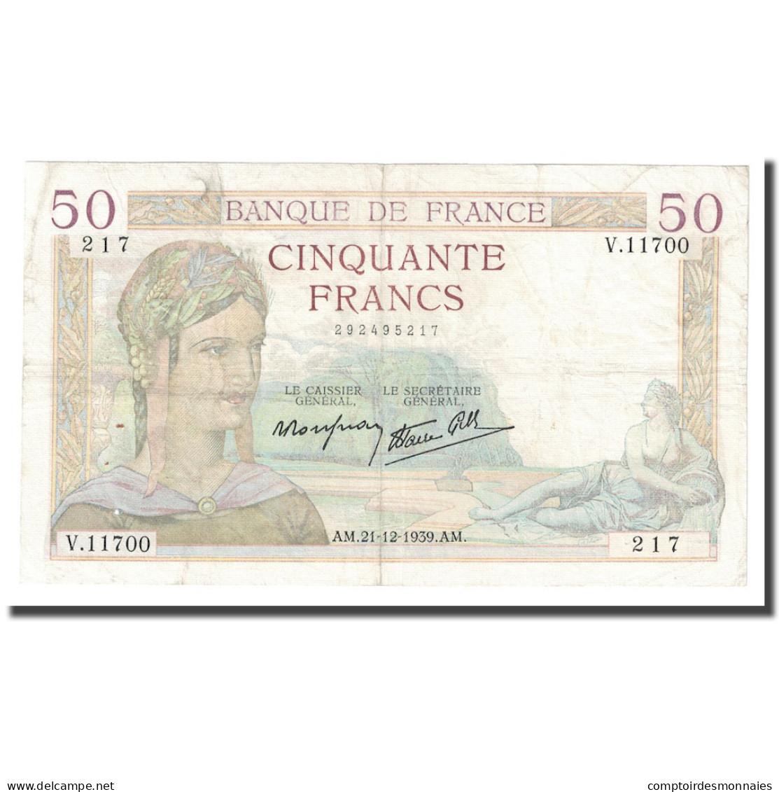 France, 50 Francs, Cérès, 1939, 1939-12-21, TTB, Fayette:18.36, KM:85b - 50 F 1934-1940 ''Cérès''