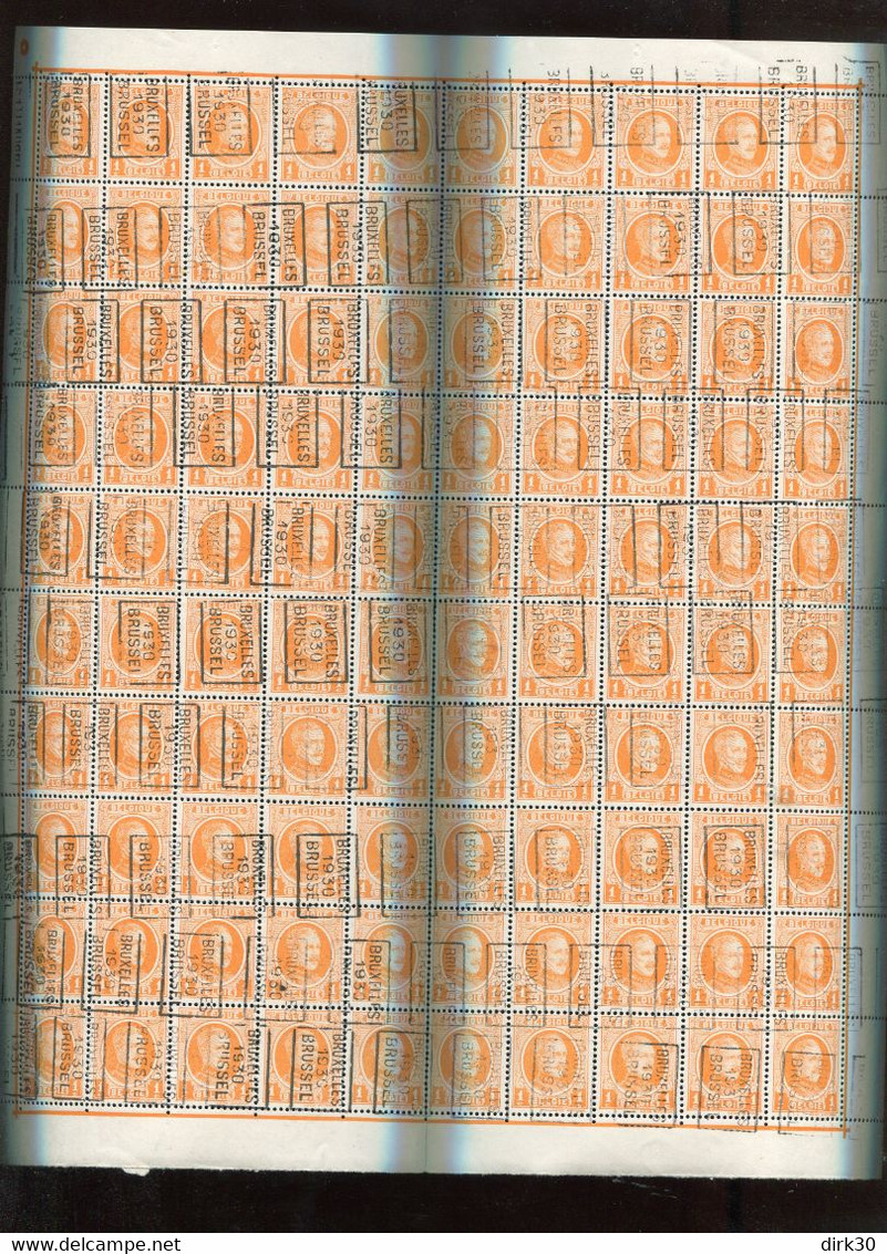 Belgie 1922 190 Monarchie Houyoux Albert I PRECANCEL BRUSSEL 1930 5494 FULL SHEET 100 MNH RRR + Varieteiten (4 Bord Sok) - ...-1930