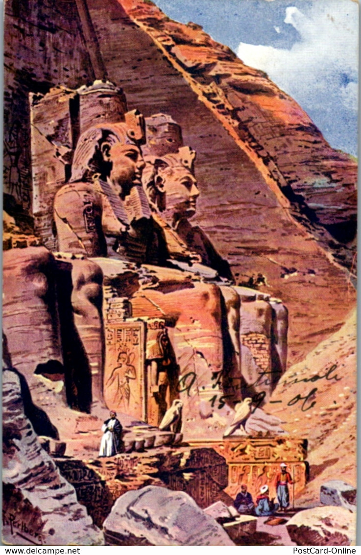 9067 - Künstlerkarte - Ägypten , Les Colosses De Ramses A Abou Simbel , Signiert Friedrich Perlberg - Gelaufen 1906 - Perlberg, F.