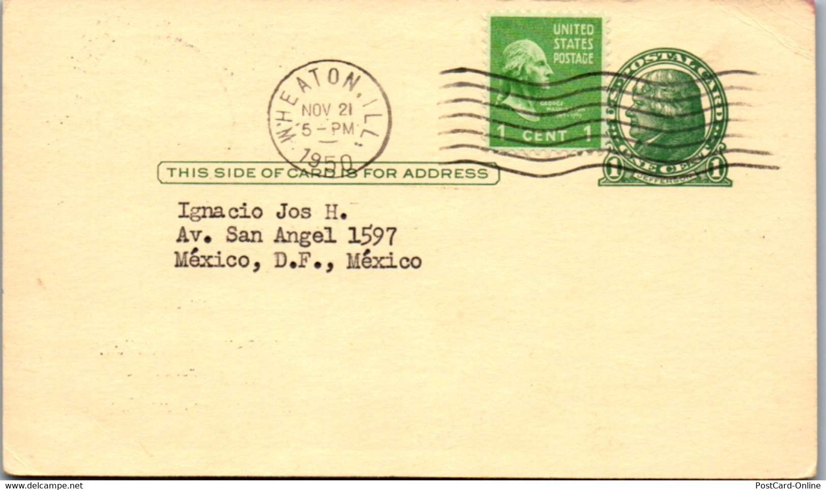 9370 - USA - Ganzsache Mit Zusatzfrankatur , Wheaton USA - Mexico  - Gelaufen 1950 - 1941-60