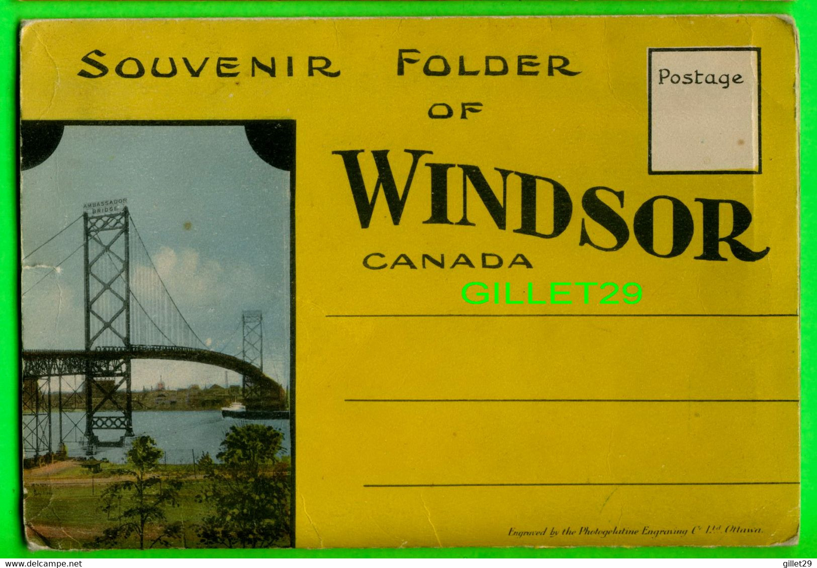 WINDSOR, ONTARIO - CARNET SOUVENIR FOLDER IF WINDSOR - THE OHOTOGELATINE ENGRAVING CO - 18 PHOTOS - - Windsor