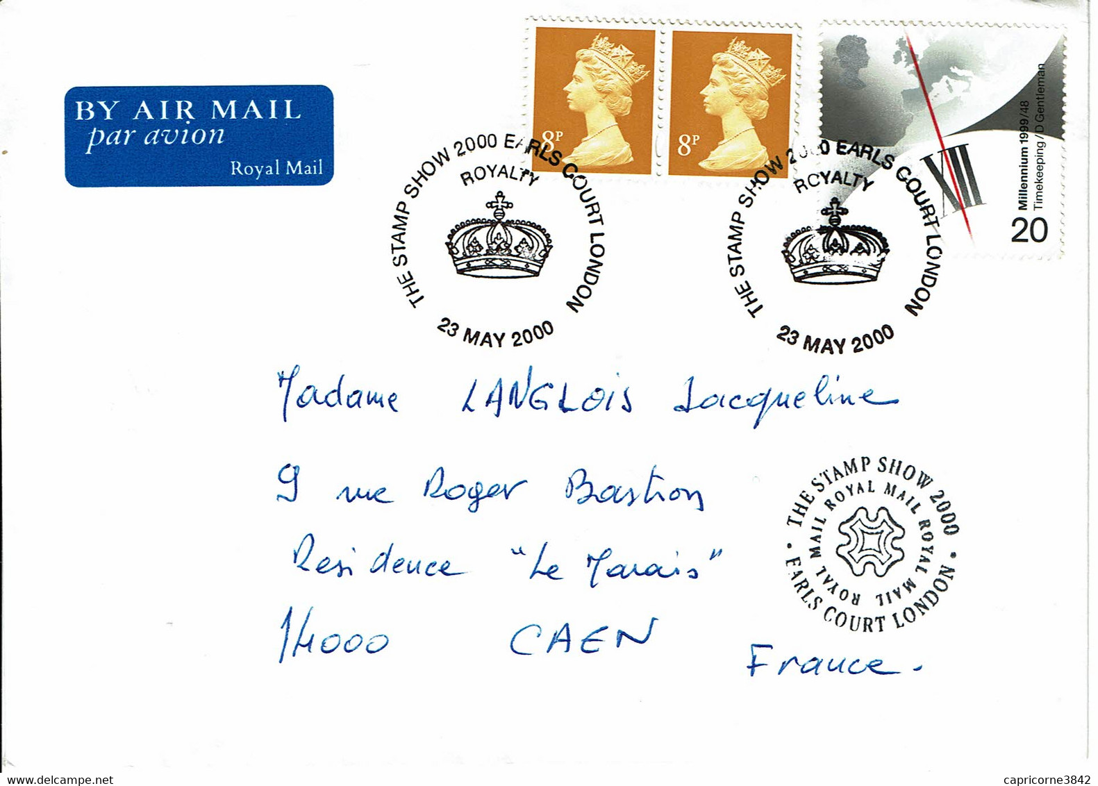 2000 -Lettre Pour La France -EXPOSITION PHILATELIQUE A LONDRES -THE STAMPSHOW 2000 -Tp Millenium Timekeeping 20p - Postmark Collection