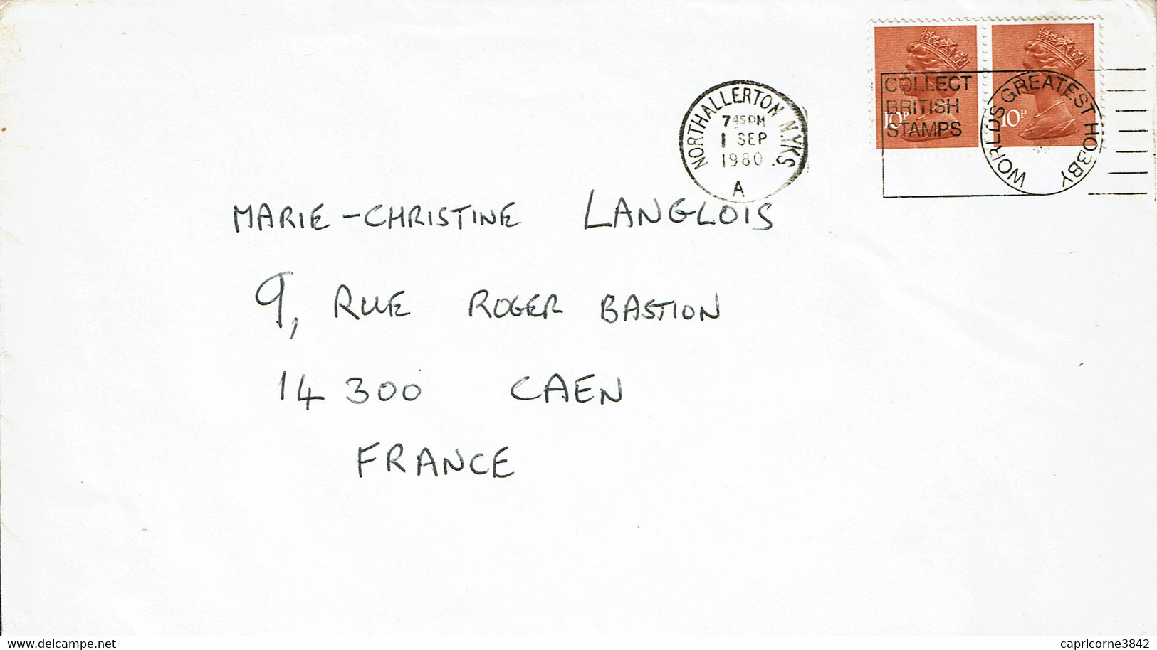 1980 - Lettre Pour La France - 2 Tp Elysabeth II "COLLECT BRITISH STAMPS" - Cartas & Documentos
