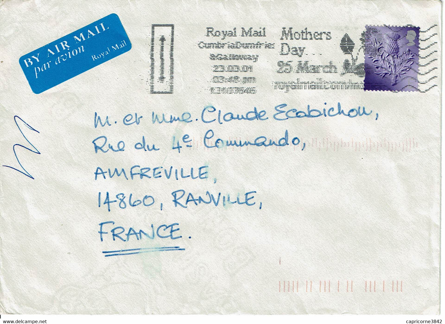 2001 - Lettre Pour La France - Oblitération "MOTHERS DAY" Sur Tp POSTAGE STAMP  E - Poststempel