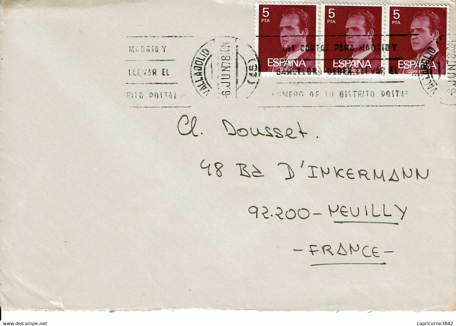 1978 - Espagne - Lettre De Valladolid Pour La Franc - Oblitération Continue Sur 3 Tp N° 1993 - Briefe U. Dokumente