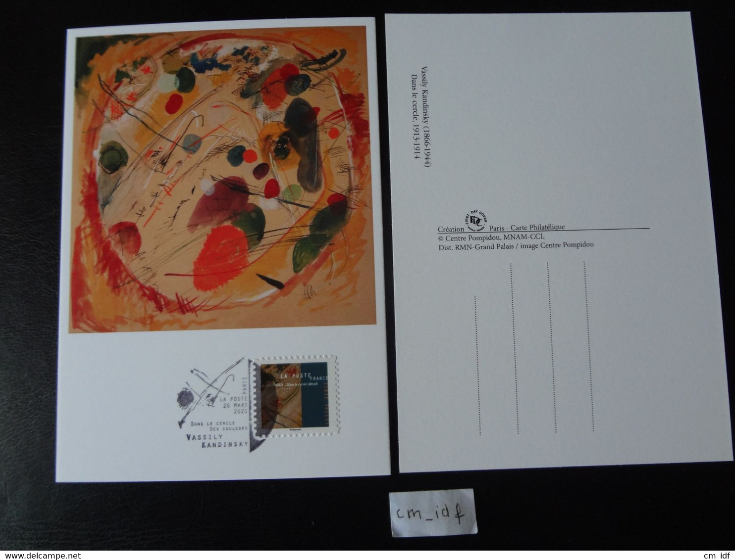 FRANCE 2021 LETTRE VERTE VASSILY KANDINSKY " DANS LE CERCLE DES COULEURS " OBL. 26.03.2021 CARTE POSTALE  F.D.C. PEINTRE - 2020-…