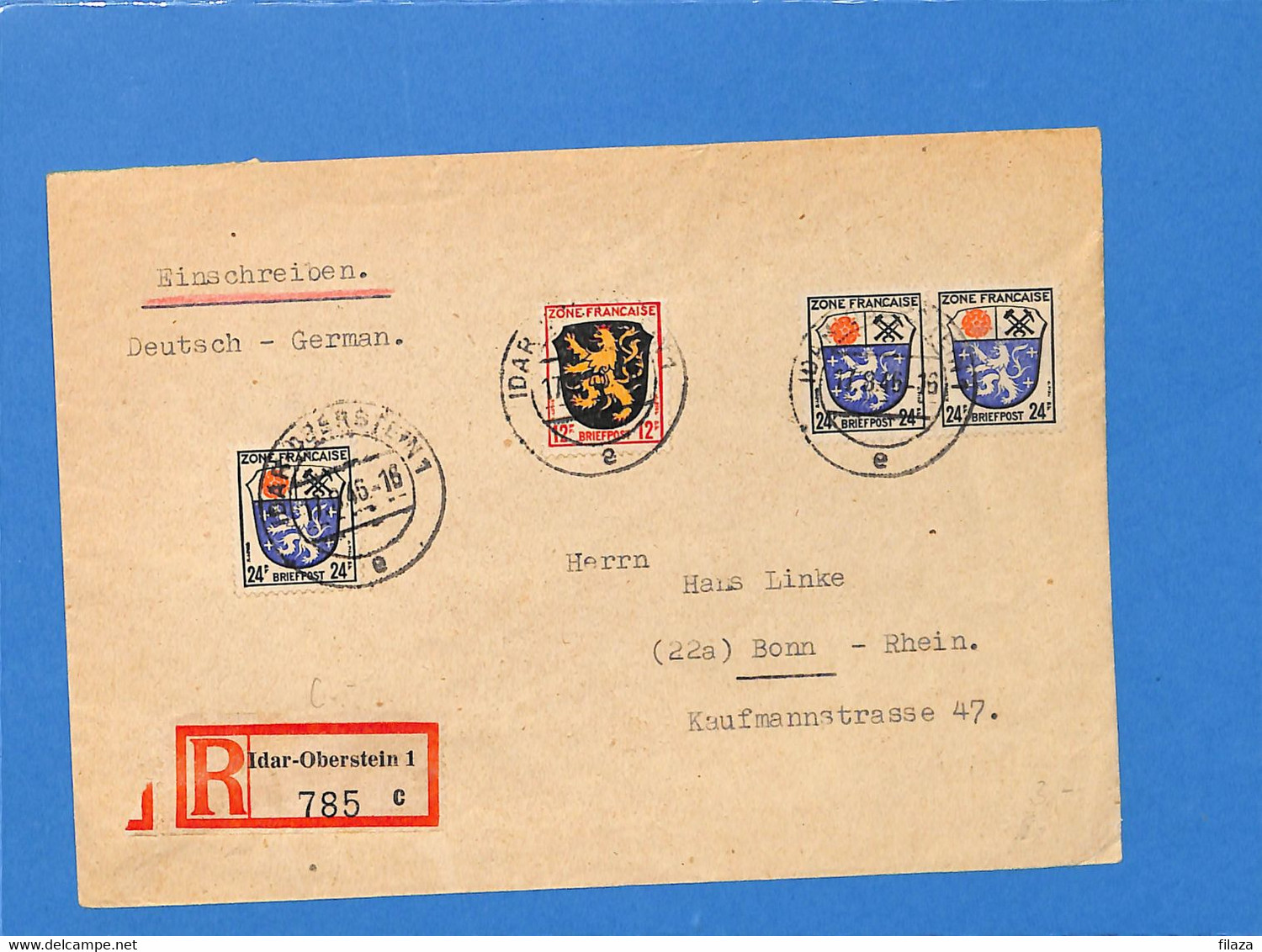 Allemagne Zone Française  1946  Lettre De  Idar-Oberstein (G1364) - Altri & Non Classificati