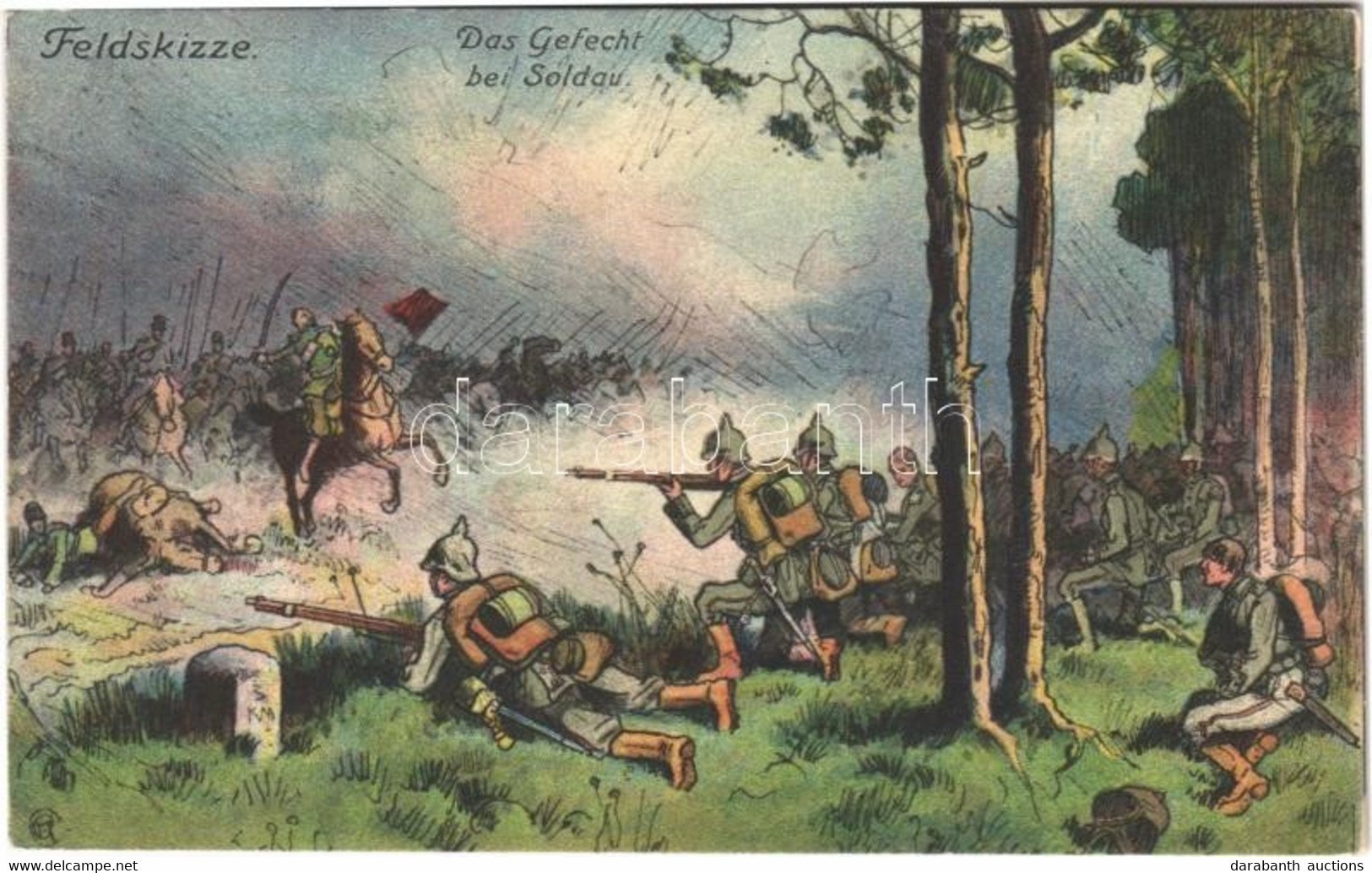 T2/T3 1914 Gefecht Bei Soldau. Der Weltkrieg 1914. Feldskizze / WWI German Military Art Postcard (EK) - Unclassified
