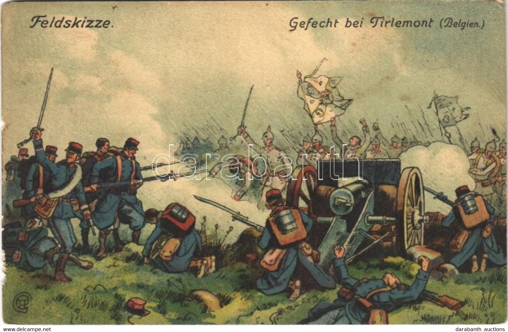 T4 Gefecht Bei Tirlemont (Belgien) Der Weltkrieg 1914. Feldskizze / WWI German Military Art Postcard (b) - Unclassified