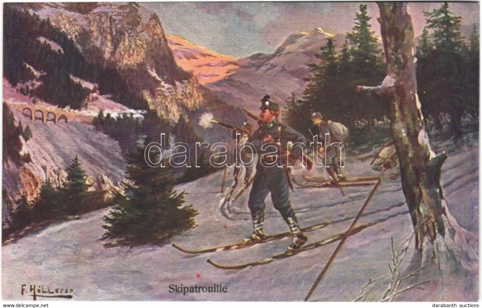 ** T1/T2 Skipatrouille / WWI Austro-Hungarian K.u.K. Military Art Postcard, Mountain Troops, Ski Patrol S: F. Höllerer - Unclassified